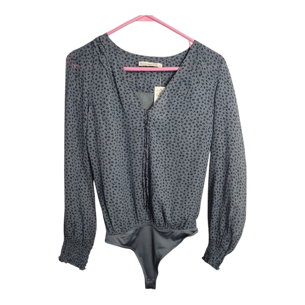 Abercrombie & Fitch Animal Print Sheer Chiffon V Neck Office Bodysuit Blouse S